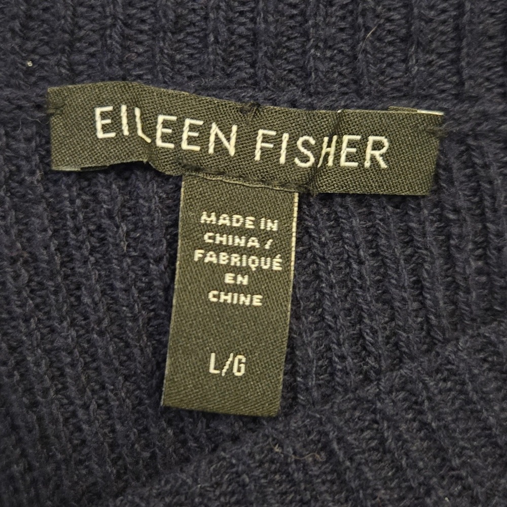 Eileen Fisher Organic Cotton Hemp Blend Crew Neck Sweater Navy Blue L Minimalist - Picture 6 of 7